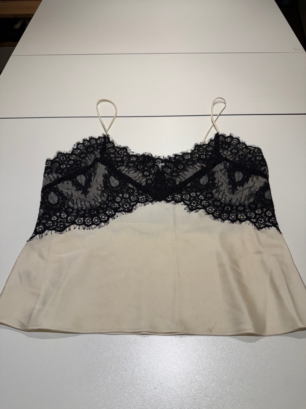 LoveShackFancy Black Lace Trim Cream Satin Cami 12